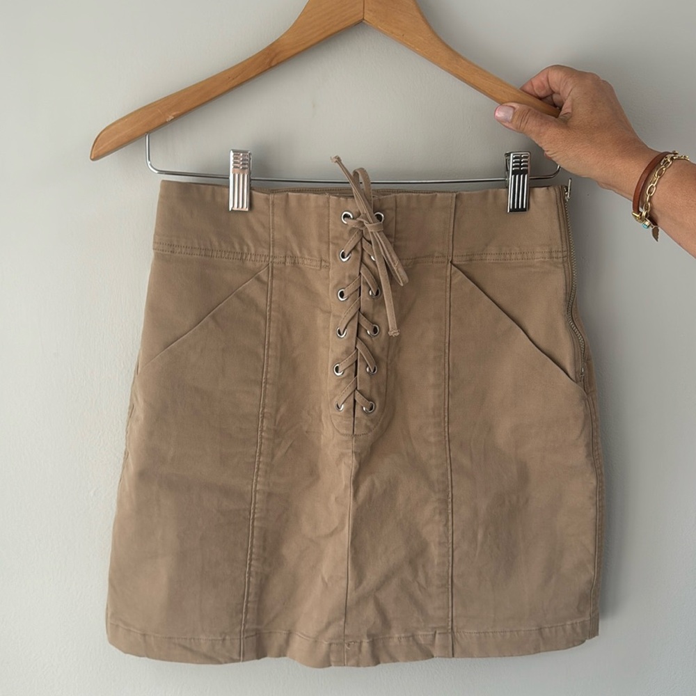 ALC khaki skirt with lace up front detail